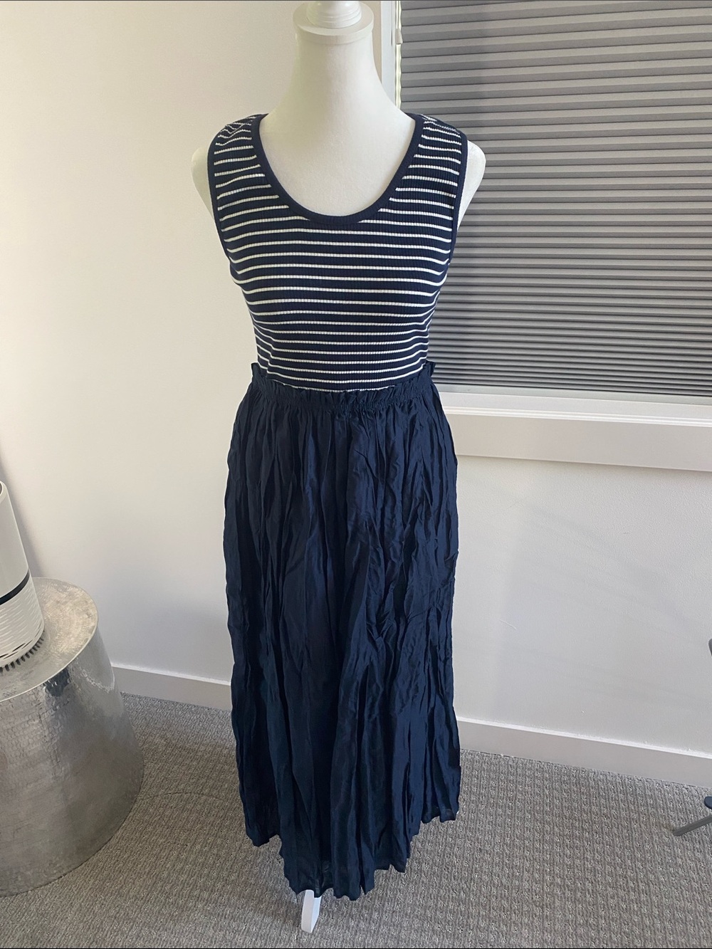 J. Crew Navy and White Striped Sleeveless Maxi Dress